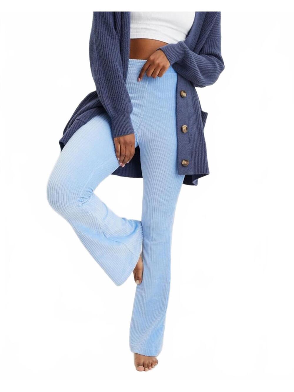 Aerie Groove On Sky Blue Velour Ribbed High Waisted Flare Pants Large